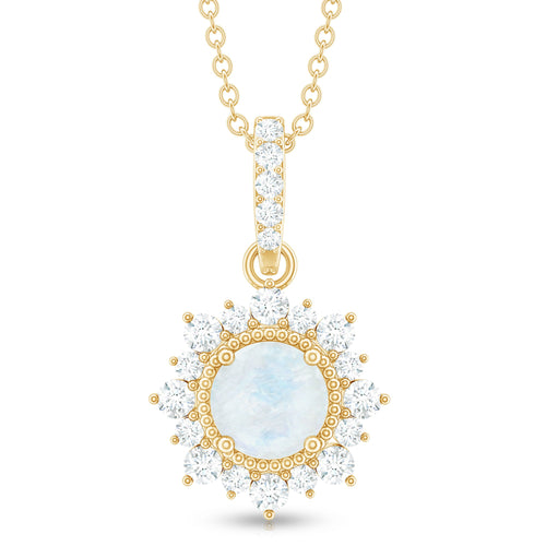 0.3 Carat Round Moonstone Halo Pendant with Diamond Bail