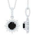 Natural 2 Carat Black Onyx Pendant Necklace with Diamond Halo