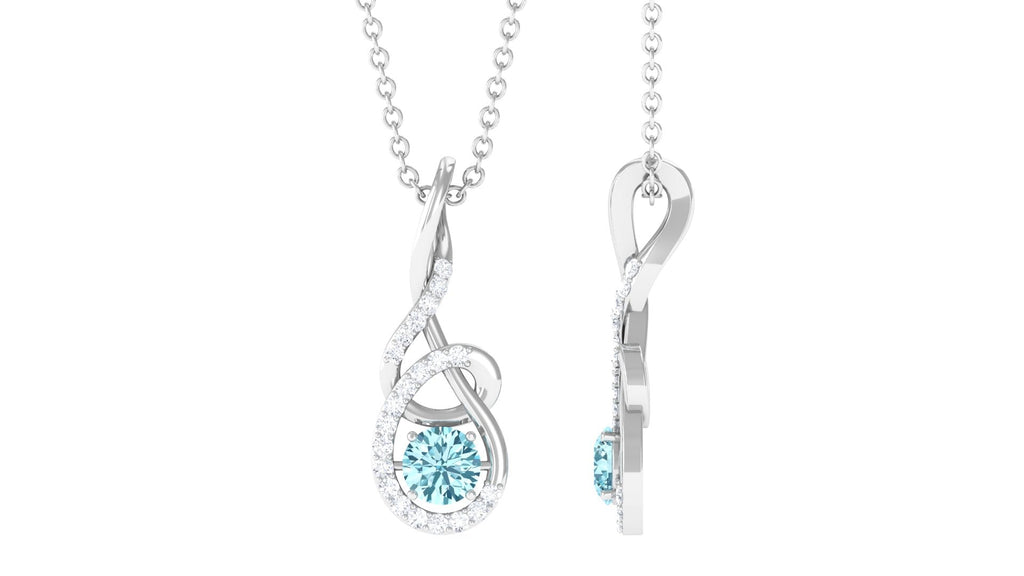 Aquamarine Pendant Necklace – 6mm Blue Gemstone With Diamond Twisted Frame