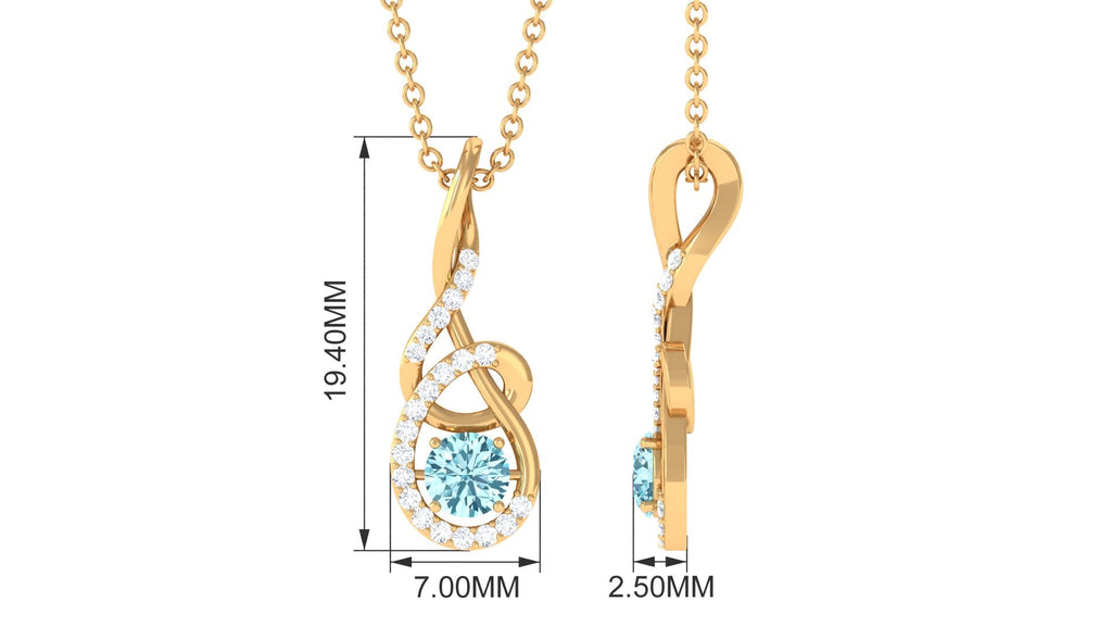 Aquamarine Pendant Necklace – 6mm Blue Gemstone With Diamond Twisted Frame