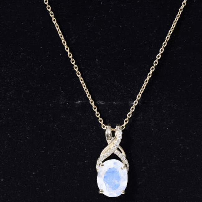 Moonstone Pendant Necklace – Oval Light Blue Moonstone With Diamond Twisted Bail