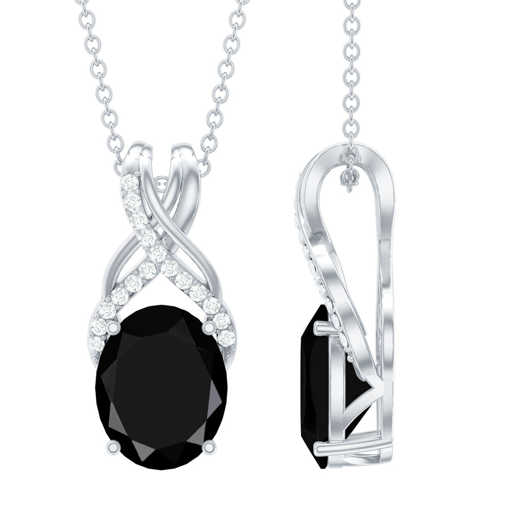 Natural 2.5 Carat Oval Black Onyx Pendant Necklace with Diamond