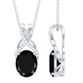 Natural 2.5 Carat Oval Black Onyx Pendant Necklace with Diamond