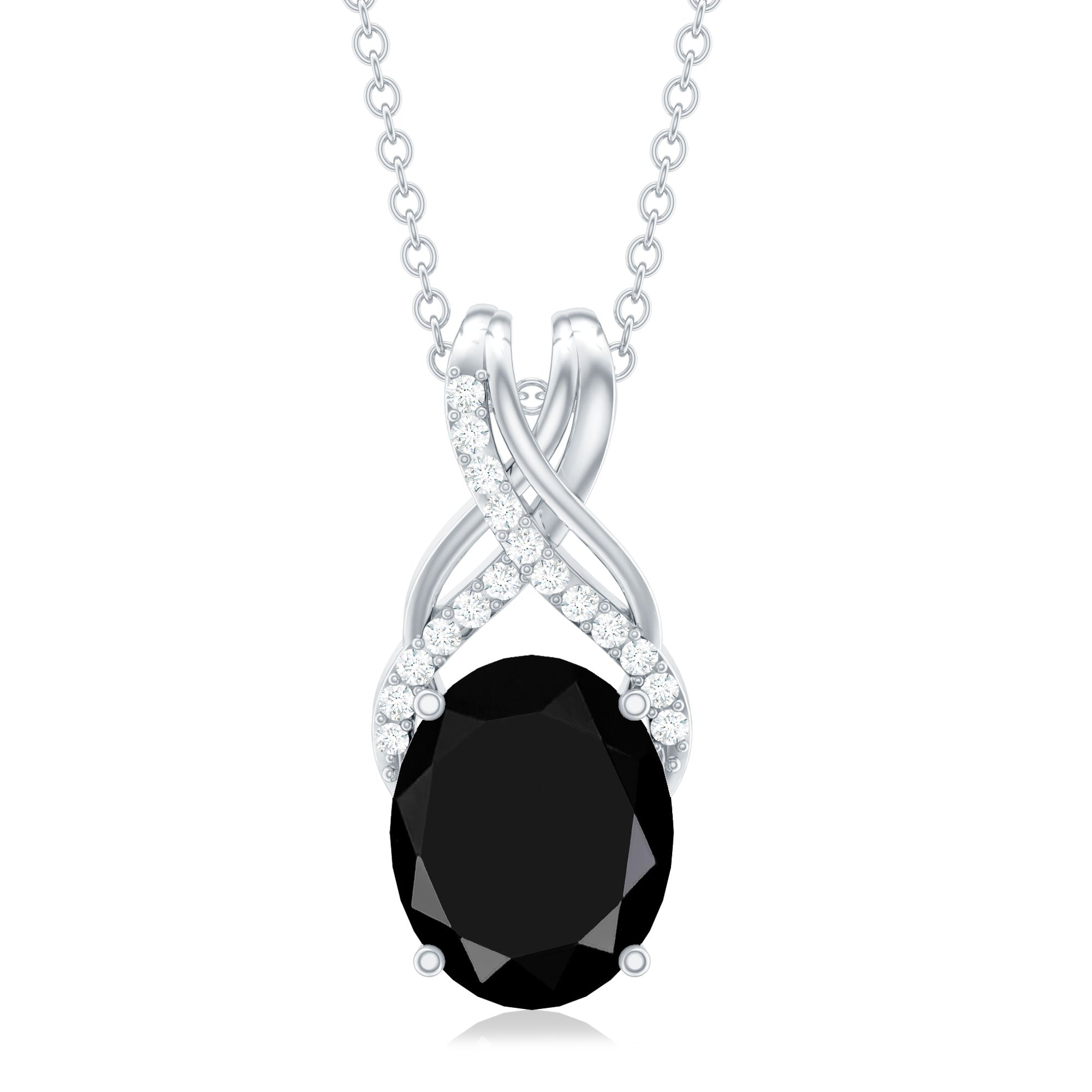 Natural 2.5 Carat Oval Black Onyx Pendant Necklace with Diamond