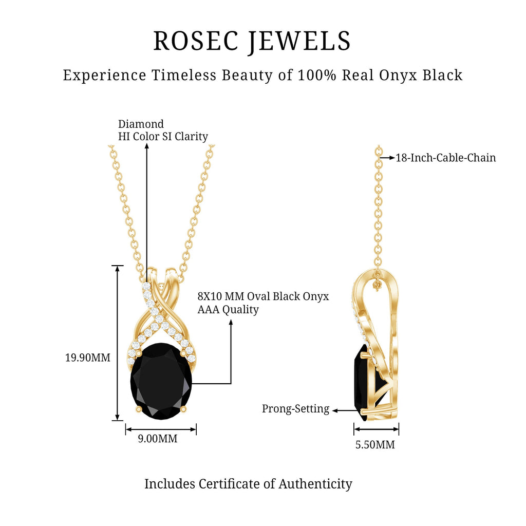 Natural 2.5 Carat Oval Black Onyx Pendant Necklace with Diamond