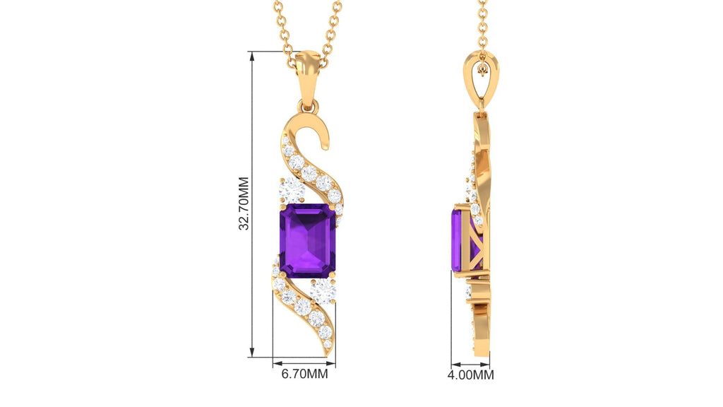Natural 1.4 Carat Emerald Cut Amethyst Designer Necklace with Chain