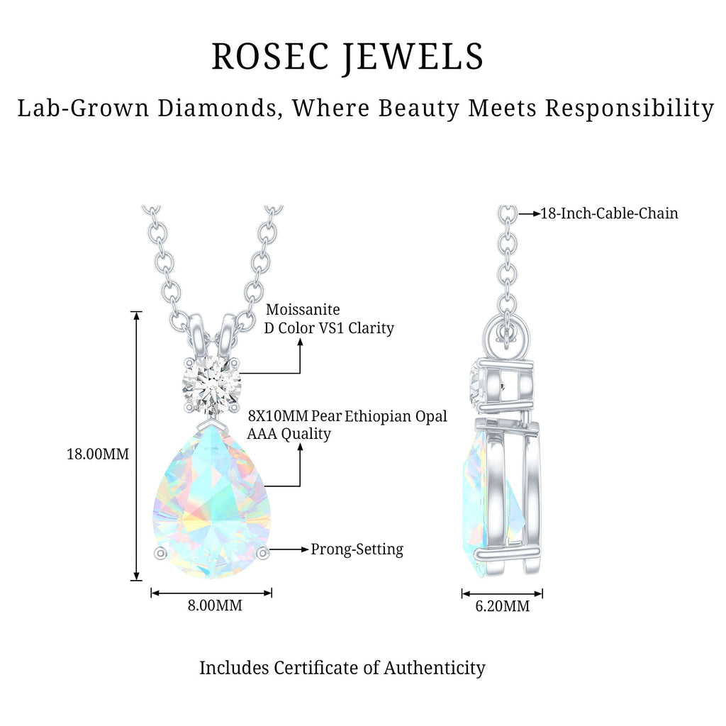 Real Ethiopian Opal Teardrop Necklace with Moissanite
