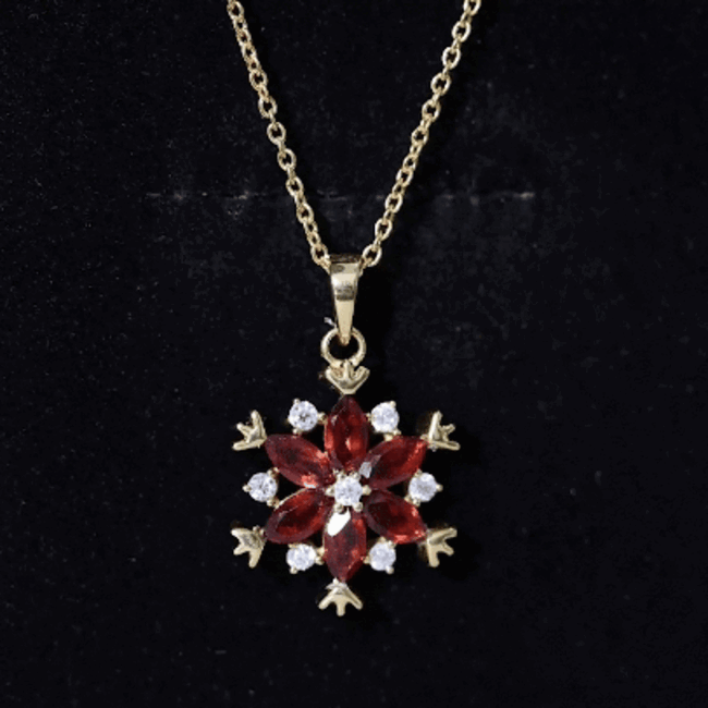 Garnet Flower Pendant - Yellow Gold Necklace With AAA Quality Garnet & Moissanite Gemstones