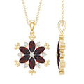 Garnet Flower Pendant - Yellow Gold Necklace With AAA Quality Garnet & Moissanite Gemstones