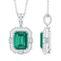 Lab Created Emerald Necklace – Octagon Cut Pendant With Double Halo Moissanite Sparkle