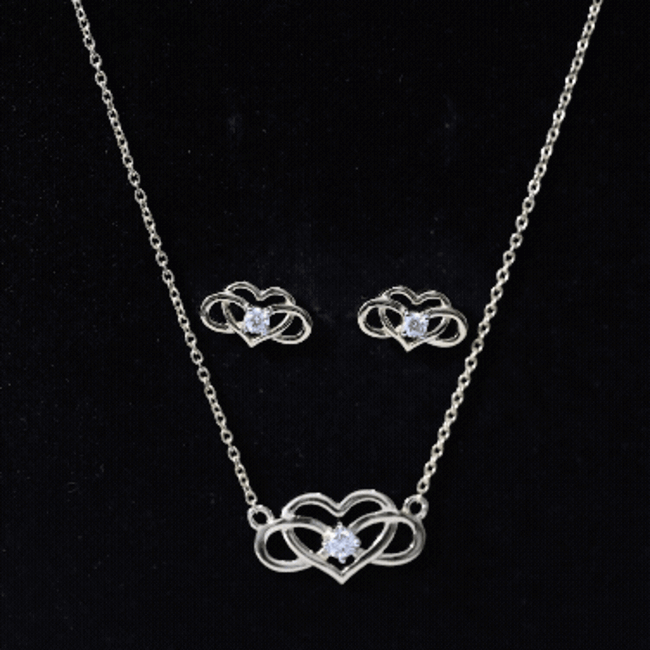 Diamond Infinity Heart Set - Round Cut Diamond Jewelry Set With Earrings