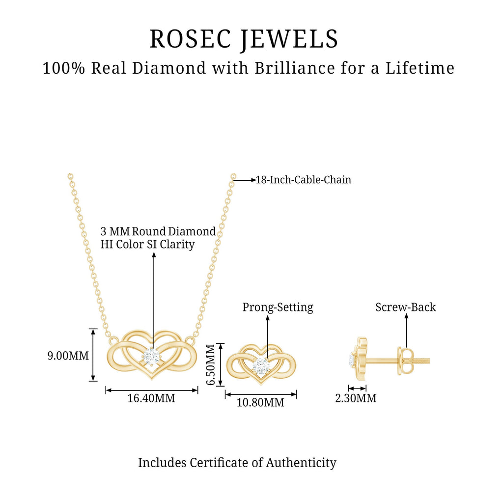 Diamond Infinity Heart Set - Round Cut Diamond Jewelry Set With Earrings
