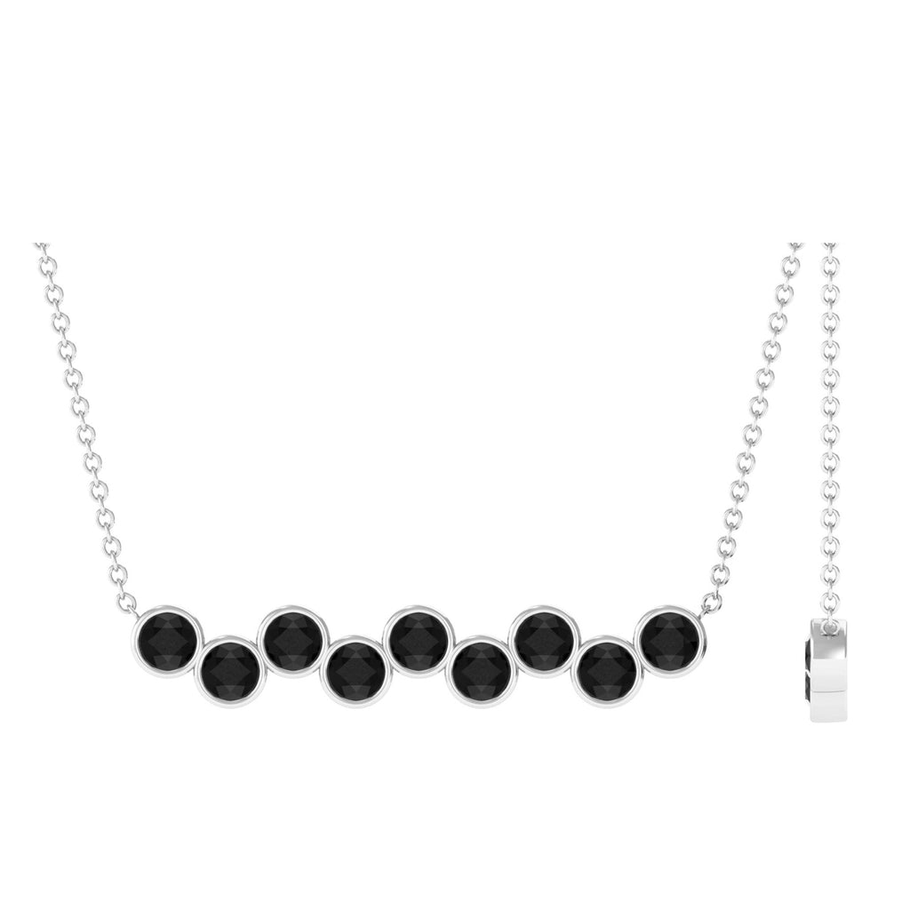 Black Onyx Necklace – 9 Stone Bar Pendant With Bezel Setting, Elegant Design