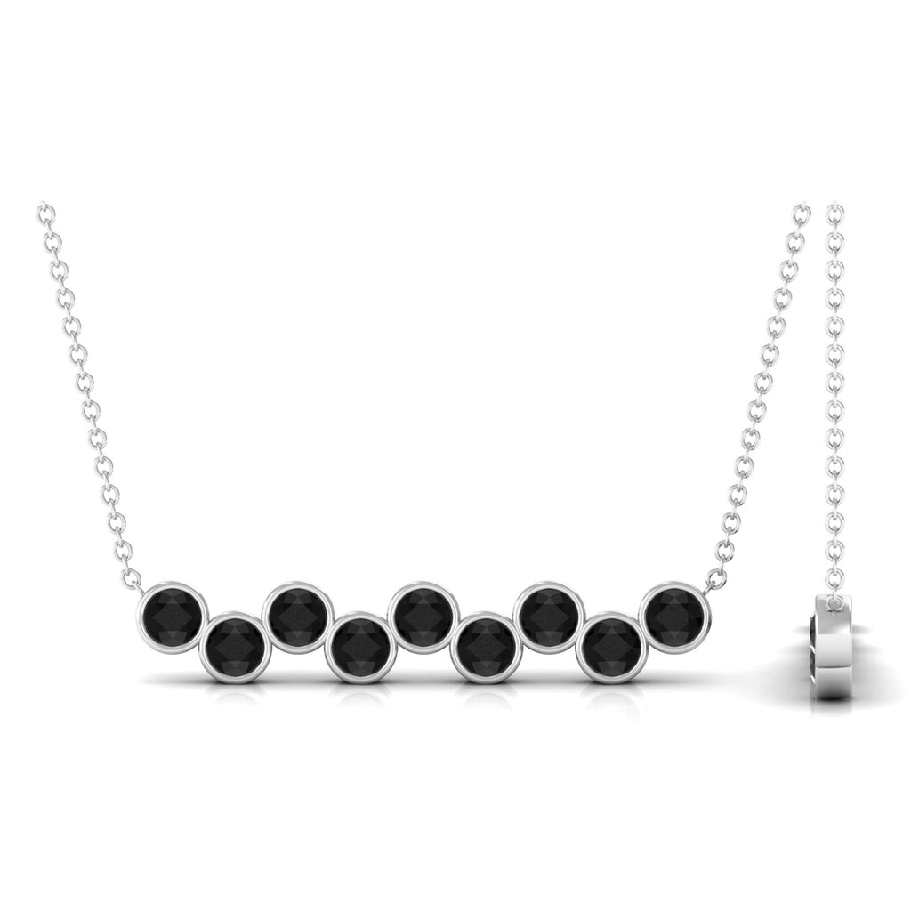 Black Onyx Necklace – 9 Stone Bar Pendant With Bezel Setting, Elegant Design