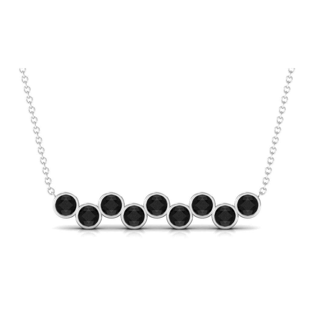 Black Onyx Necklace – 9 Stone Bar Pendant With Bezel Setting, Elegant Design