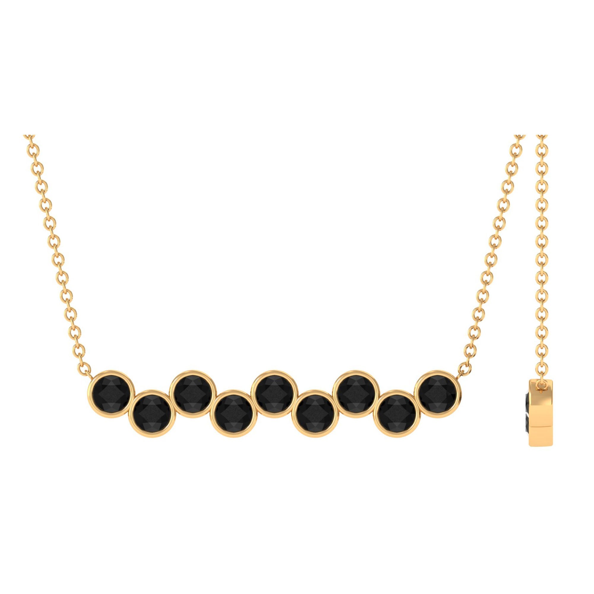 Black Onyx Necklace – 9 Stone Bar Pendant With Bezel Setting, Elegant Design