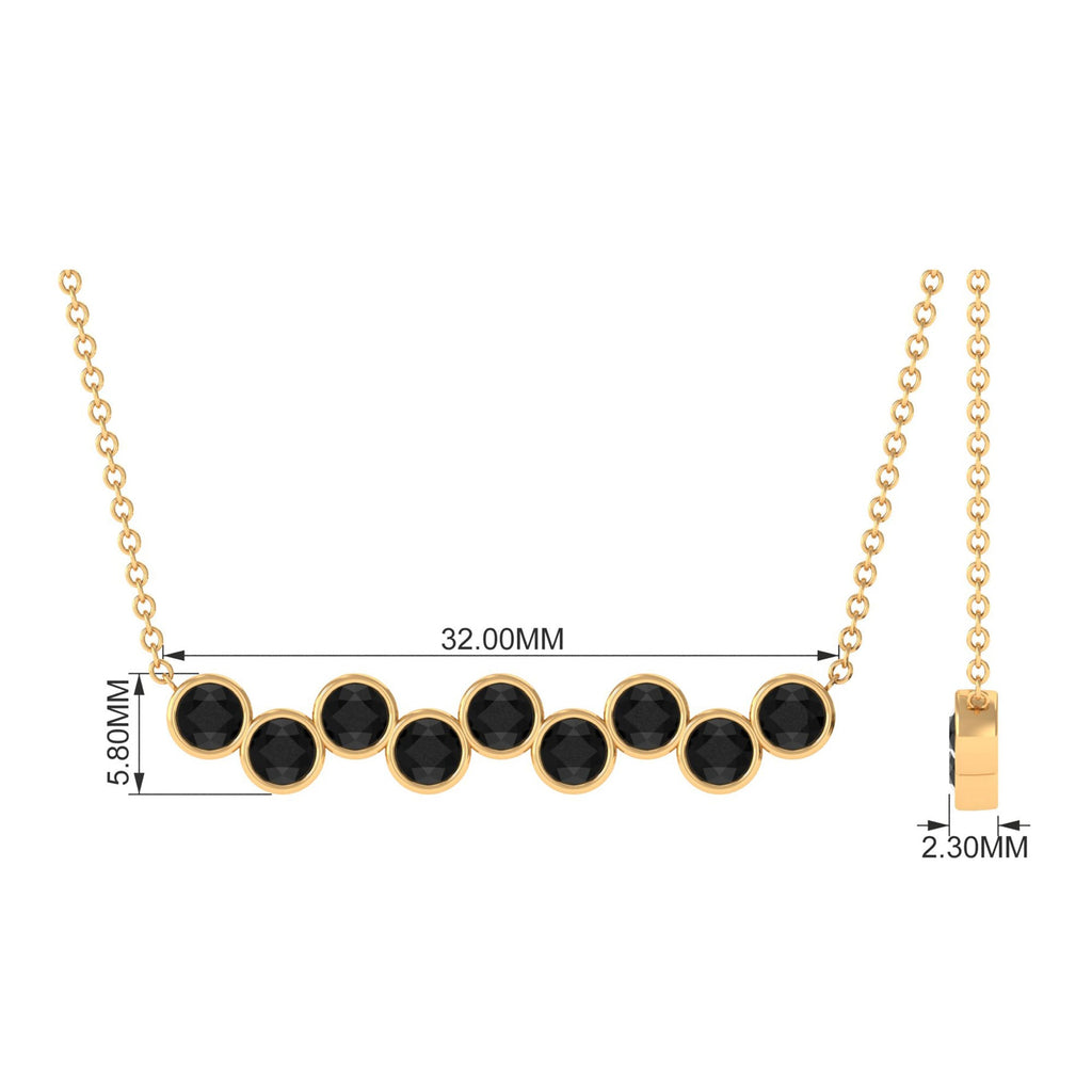 Black Onyx Necklace – 9 Stone Bar Pendant With Bezel Setting, Elegant Design