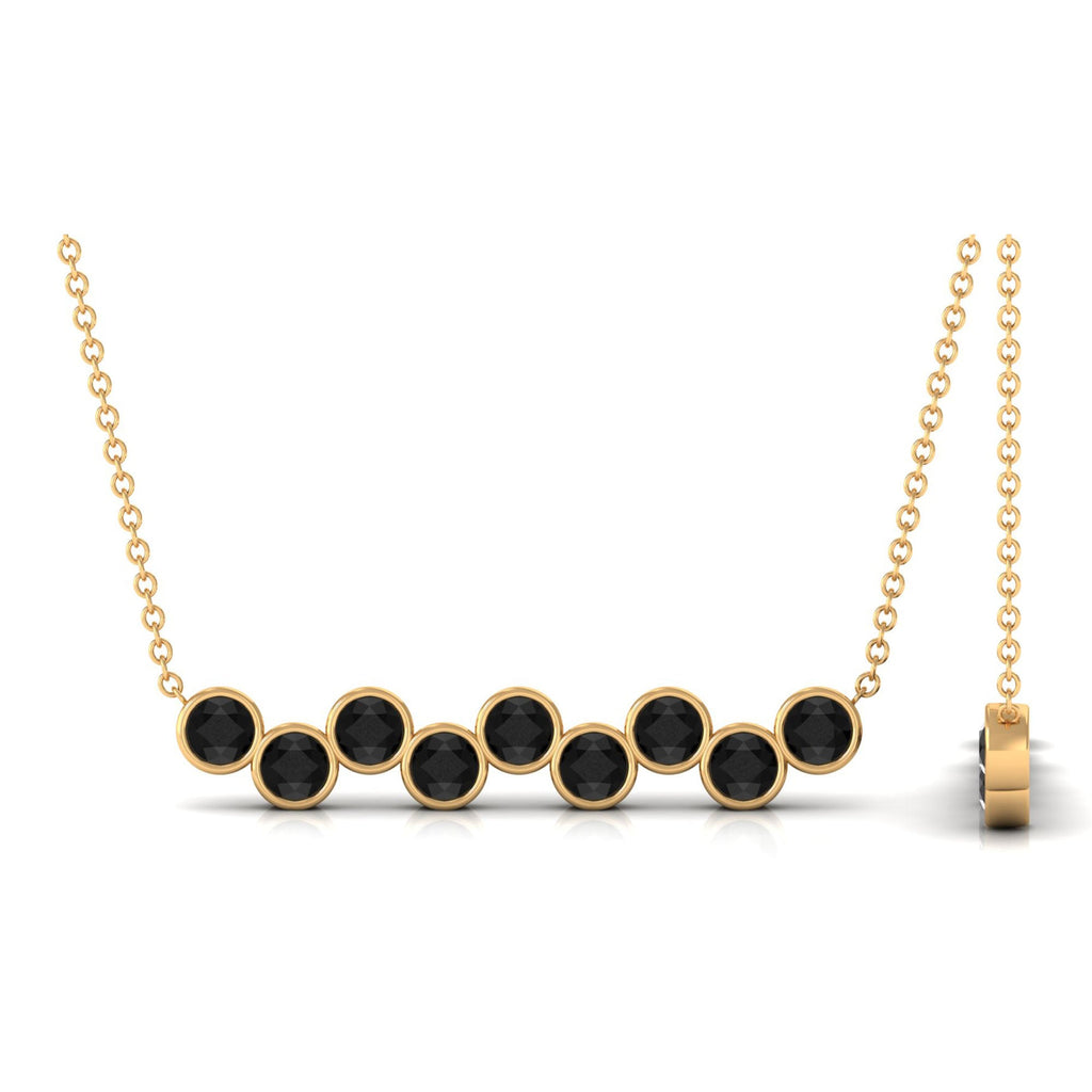 Black Onyx Necklace – 9 Stone Bar Pendant With Bezel Setting, Elegant Design