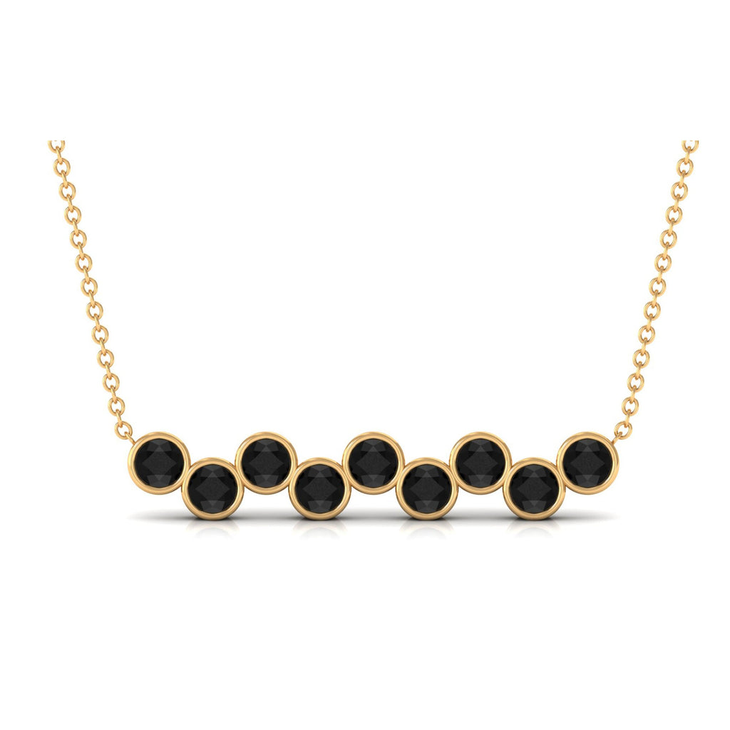 Black Onyx Necklace – 9 Stone Bar Pendant With Bezel Setting, Elegant Design