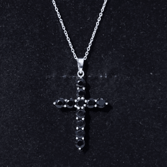 Certified Real Black Onyx Cross Pendant Necklace with Silver Chain