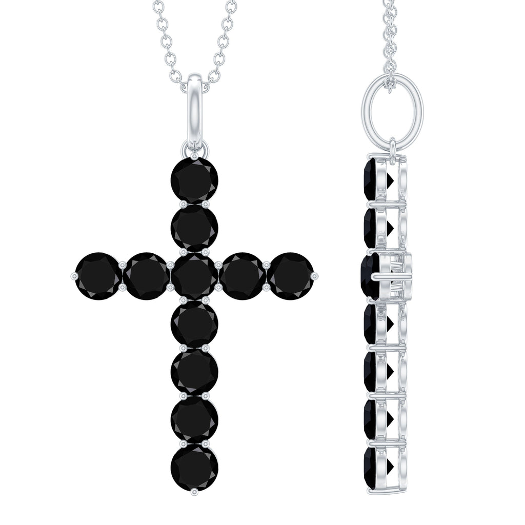 Certified Real Black Onyx Cross Pendant Necklace with Silver Chain