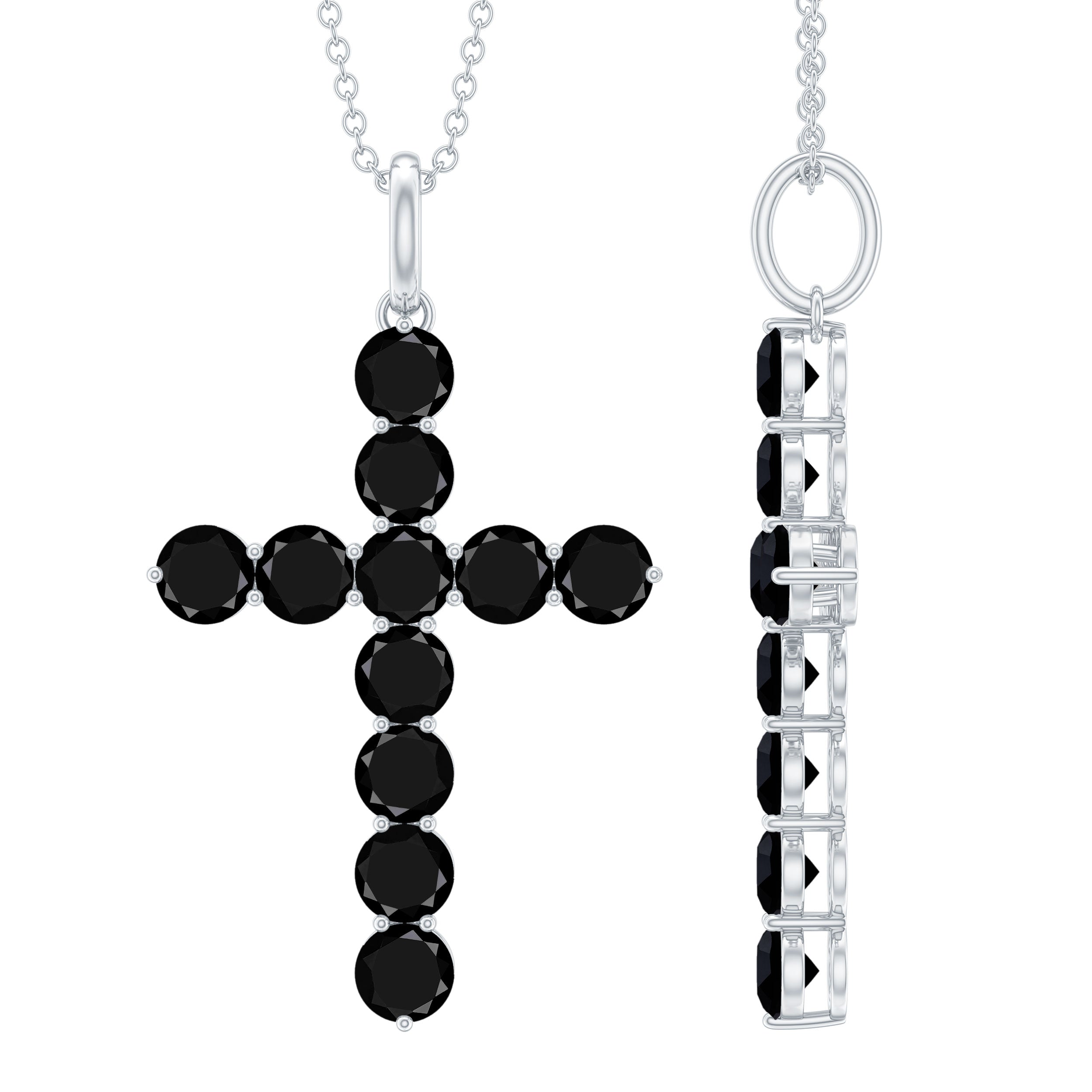 Certified Real Black Onyx Cross Pendant Necklace with Silver Chain
