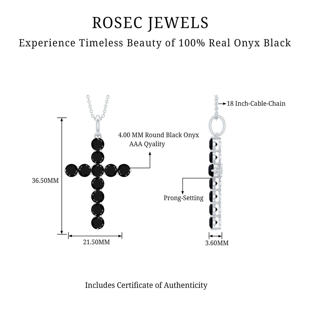 Certified Real Black Onyx Cross Pendant Necklace with Silver Chain