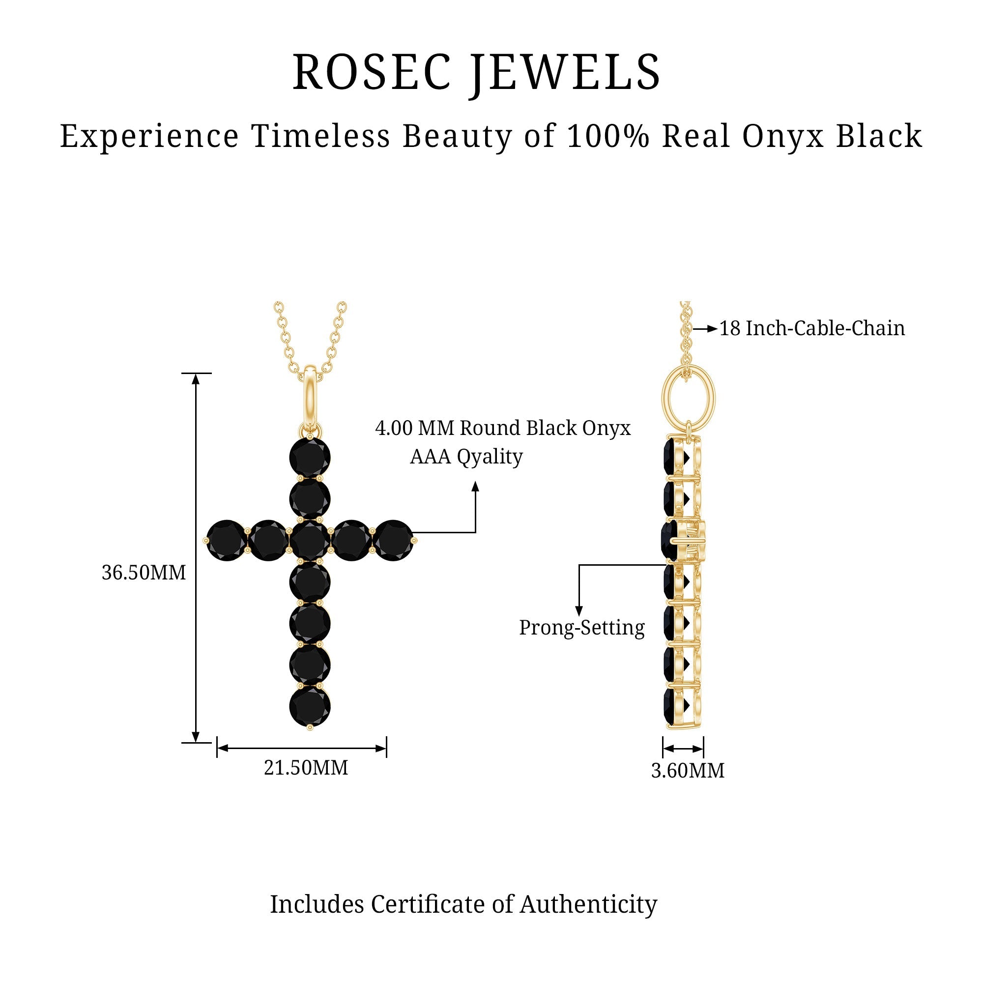 Black Onyx Cross Necklace – Elegant AAA Quality Onyx Pendant Jewelry for Women