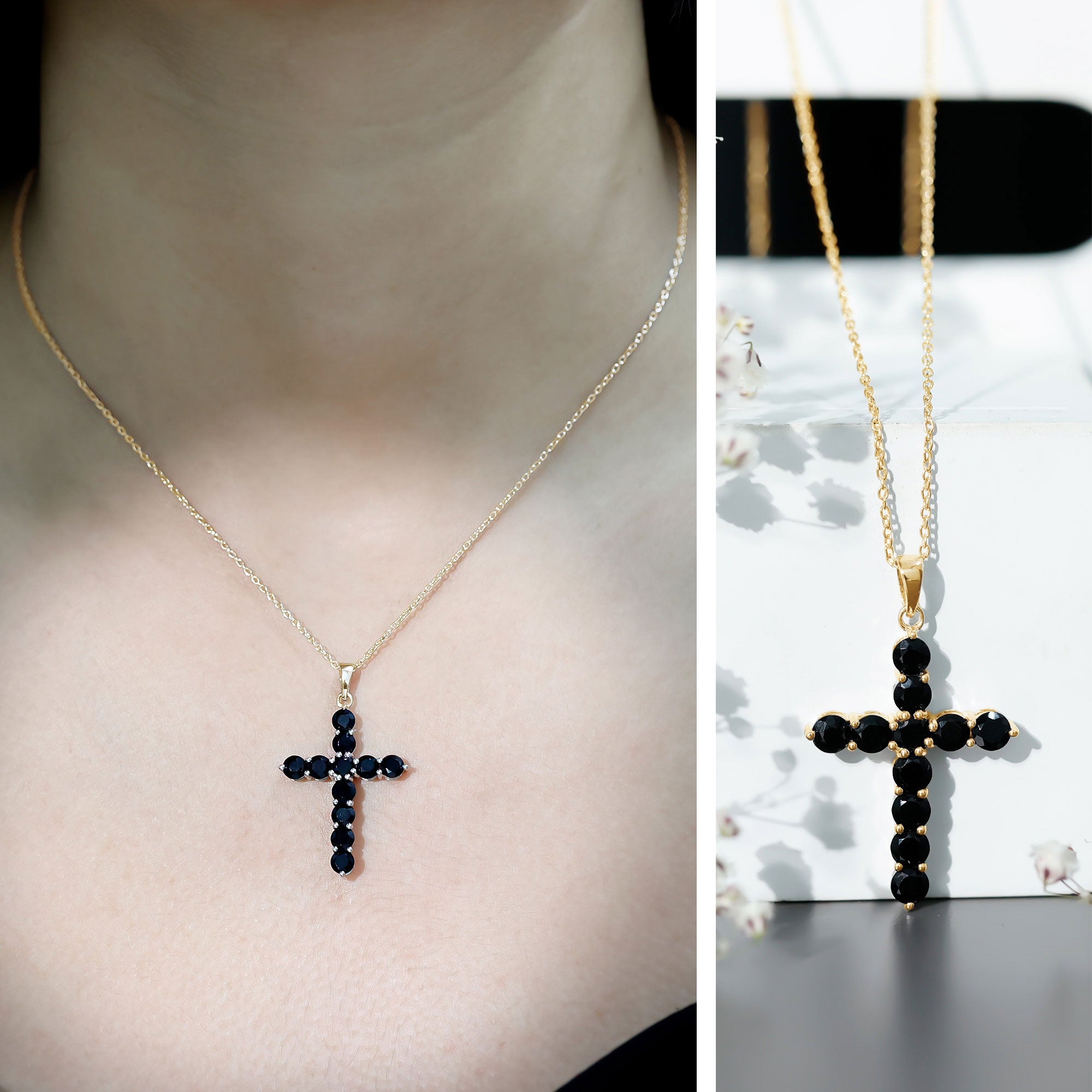 Black Onyx Cross Necklace – Elegant AAA Quality Onyx Pendant Jewelry for Women