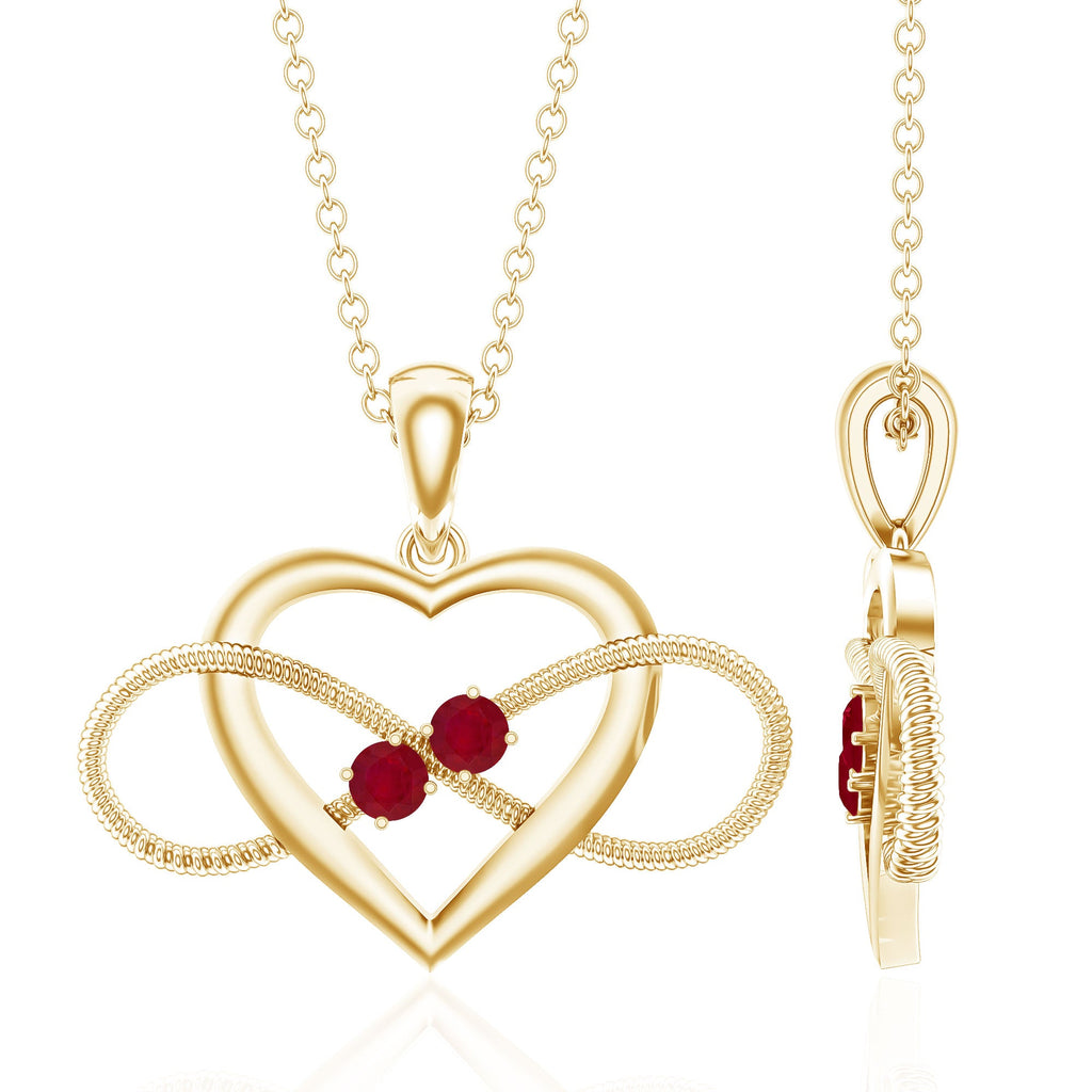 Unique Heart Infinity Pendant Necklace with Ruby