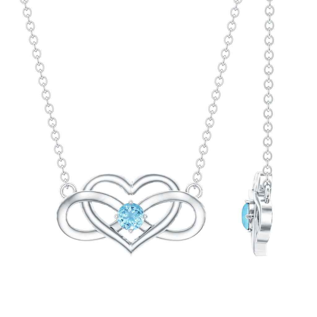 Aquamarine Infinity Necklace – Heart Pendant With AAA Quality Blue Gemstone