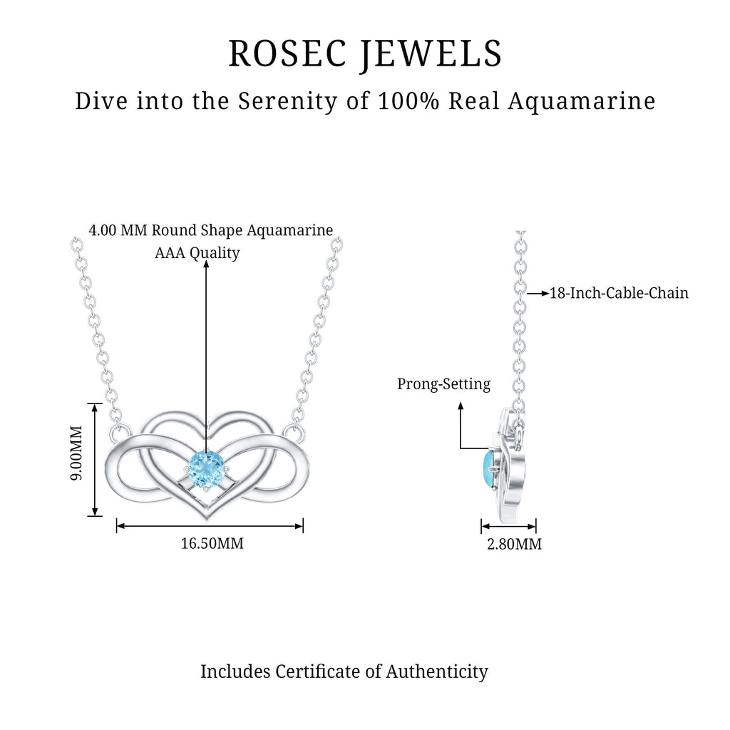 Aquamarine Infinity Necklace – Heart Pendant With AAA Quality Blue Gemstone
