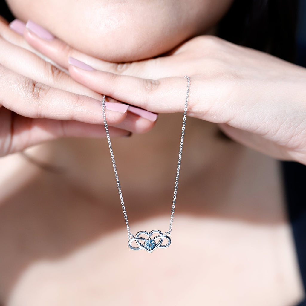 Aquamarine Infinity Necklace – Heart Pendant With AAA Quality Blue Gemstone