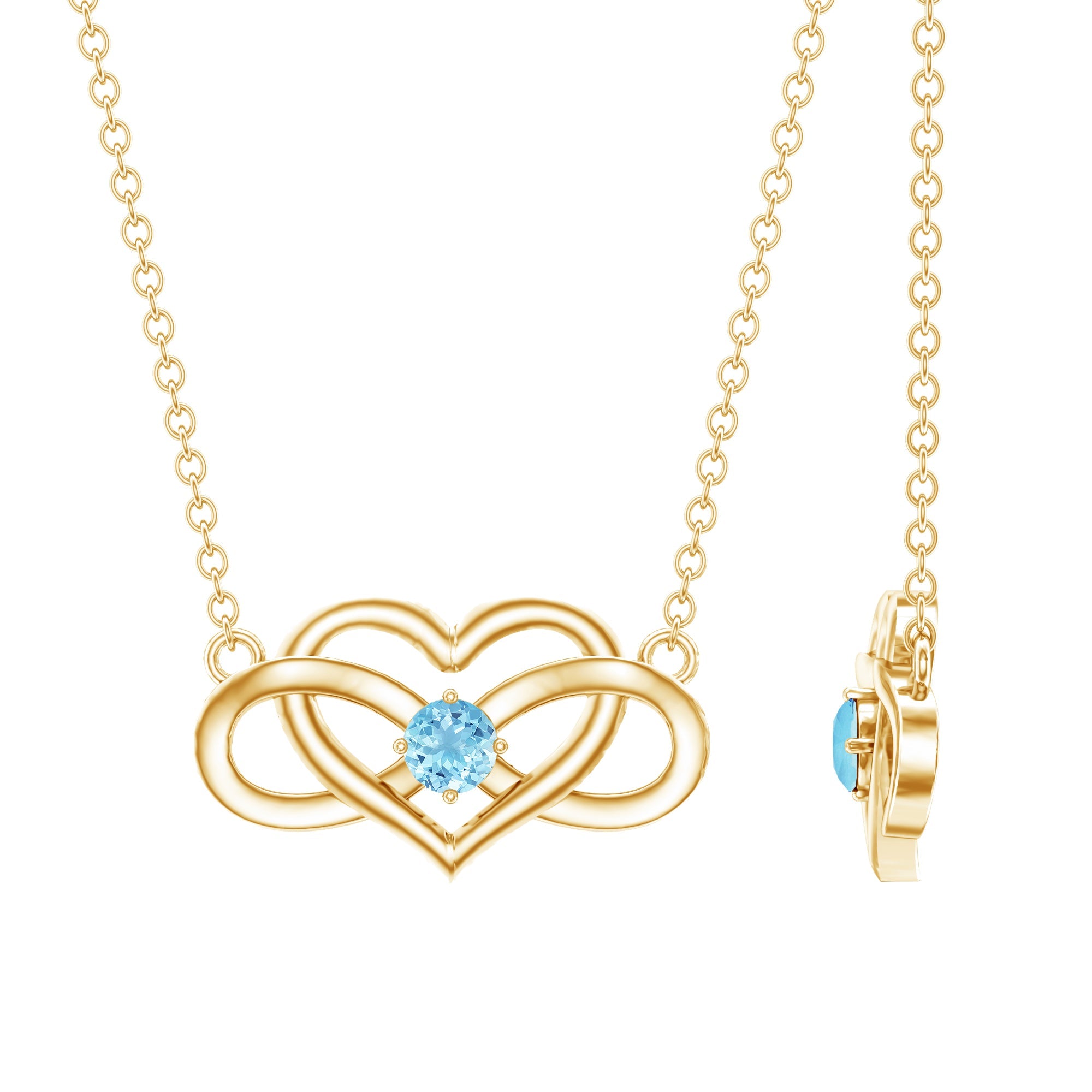 Aquamarine Infinity Necklace – Heart Pendant With AAA Quality Blue Gemstone