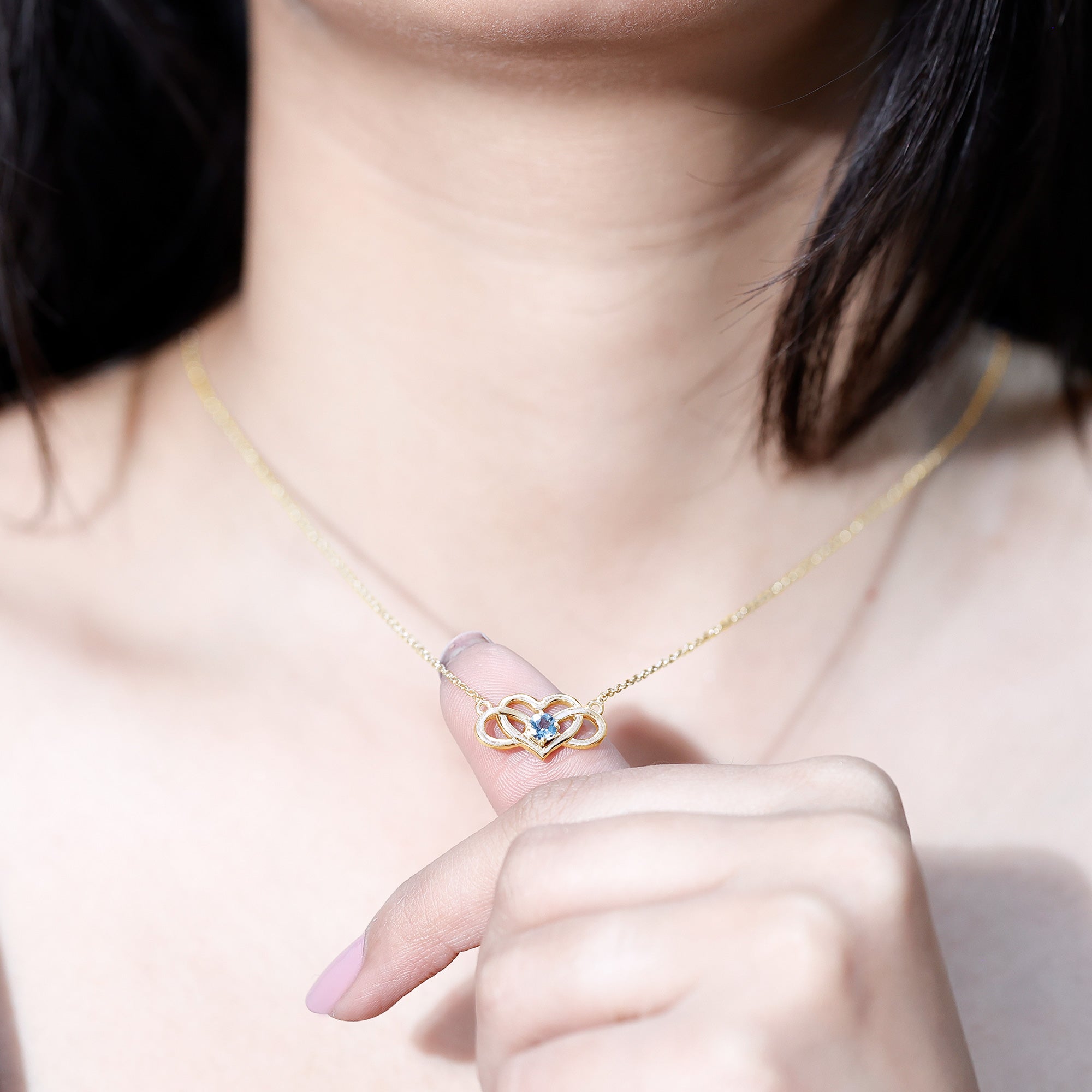 Aquamarine Infinity Necklace – Heart Pendant With AAA Quality Blue Gemstone