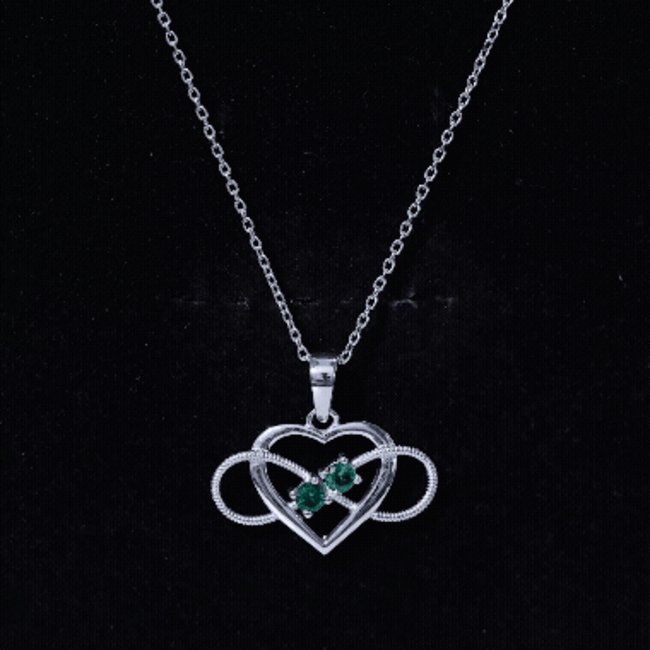 Emerald Pendant Necklace – Lab Created Infinity Heart Pendant with Round Cut Emeralds