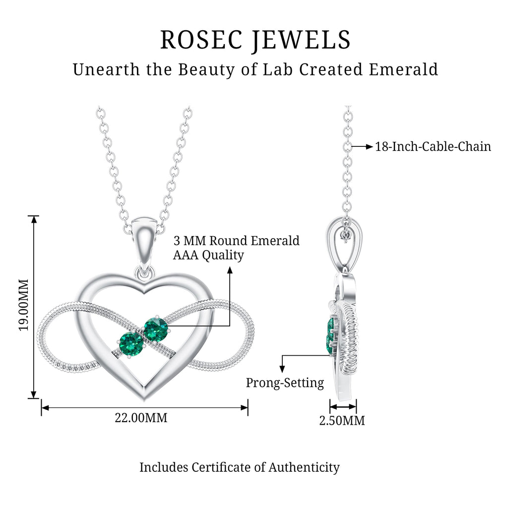 Emerald Pendant Necklace – Lab Created Infinity Heart Pendant with Round Cut Emeralds