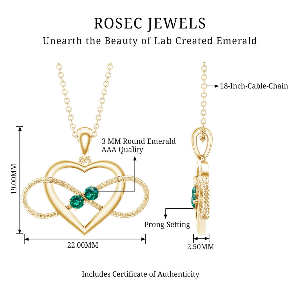Emerald Pendant Necklace – Lab Created Infinity Heart Pendant with Round Cut Emeralds