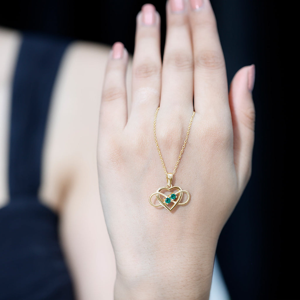 Emerald Pendant Necklace – Lab Created Infinity Heart Pendant with Round Cut Emeralds