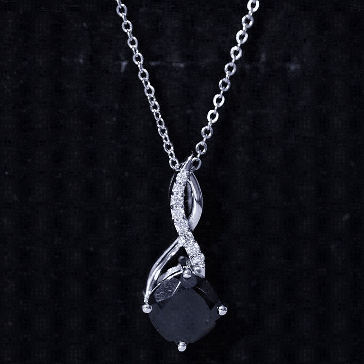 Cushion Cut Black Onyx Solitaire Infinity Necklace with Lab Diamond