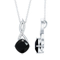 Cushion Cut Black Onyx Solitaire Infinity Necklace with Lab Diamond