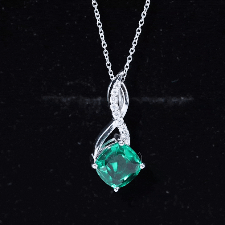 Emerald Infinity Necklace – Lab Created Emerald & Sparkling Moissanite Pendant