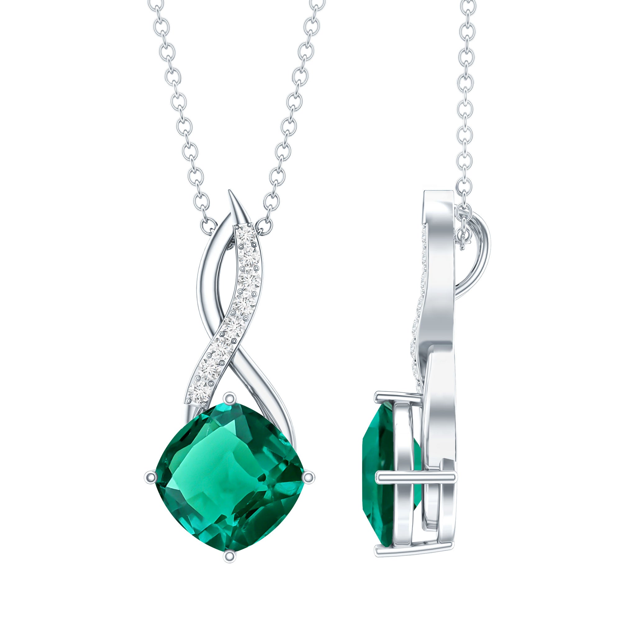 Emerald Infinity Necklace – Lab Created Emerald & Sparkling Moissanite Pendant