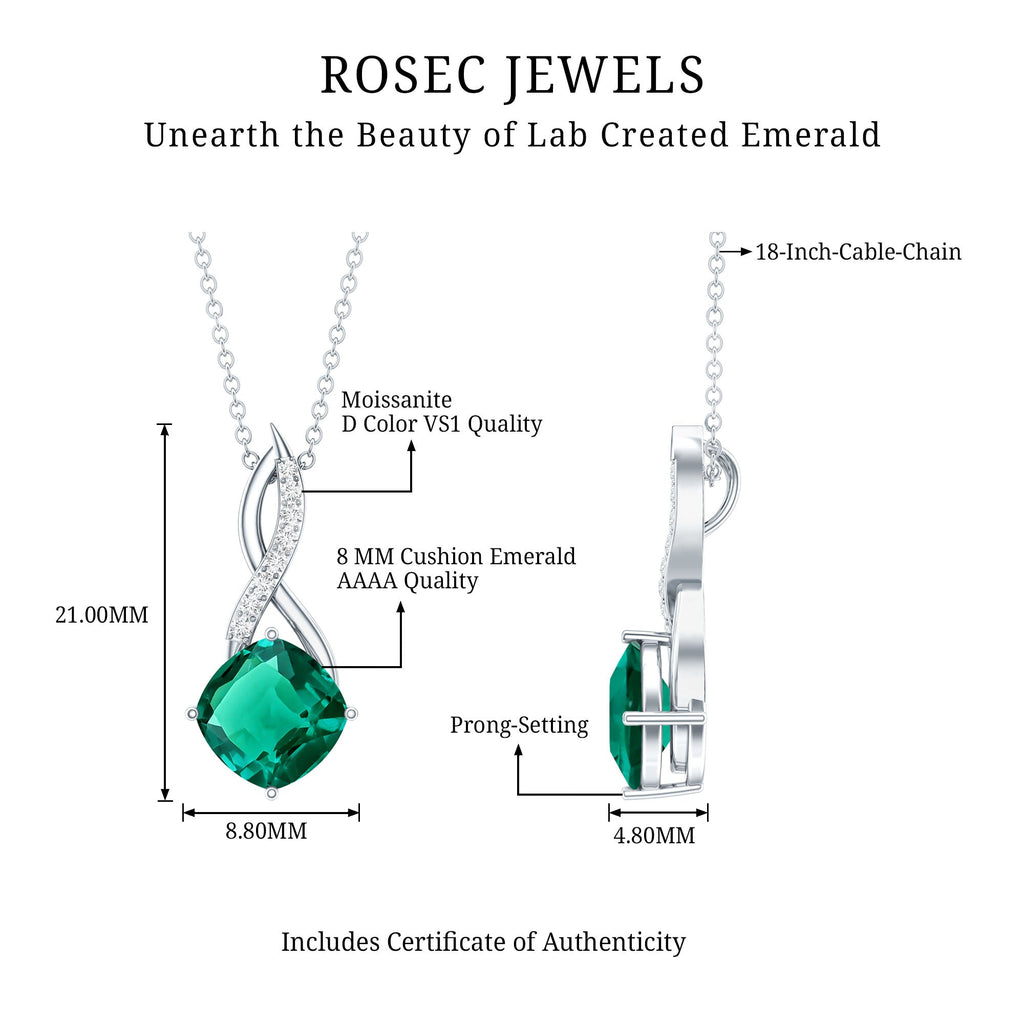 Emerald Infinity Necklace – Lab Created Emerald & Sparkling Moissanite Pendant