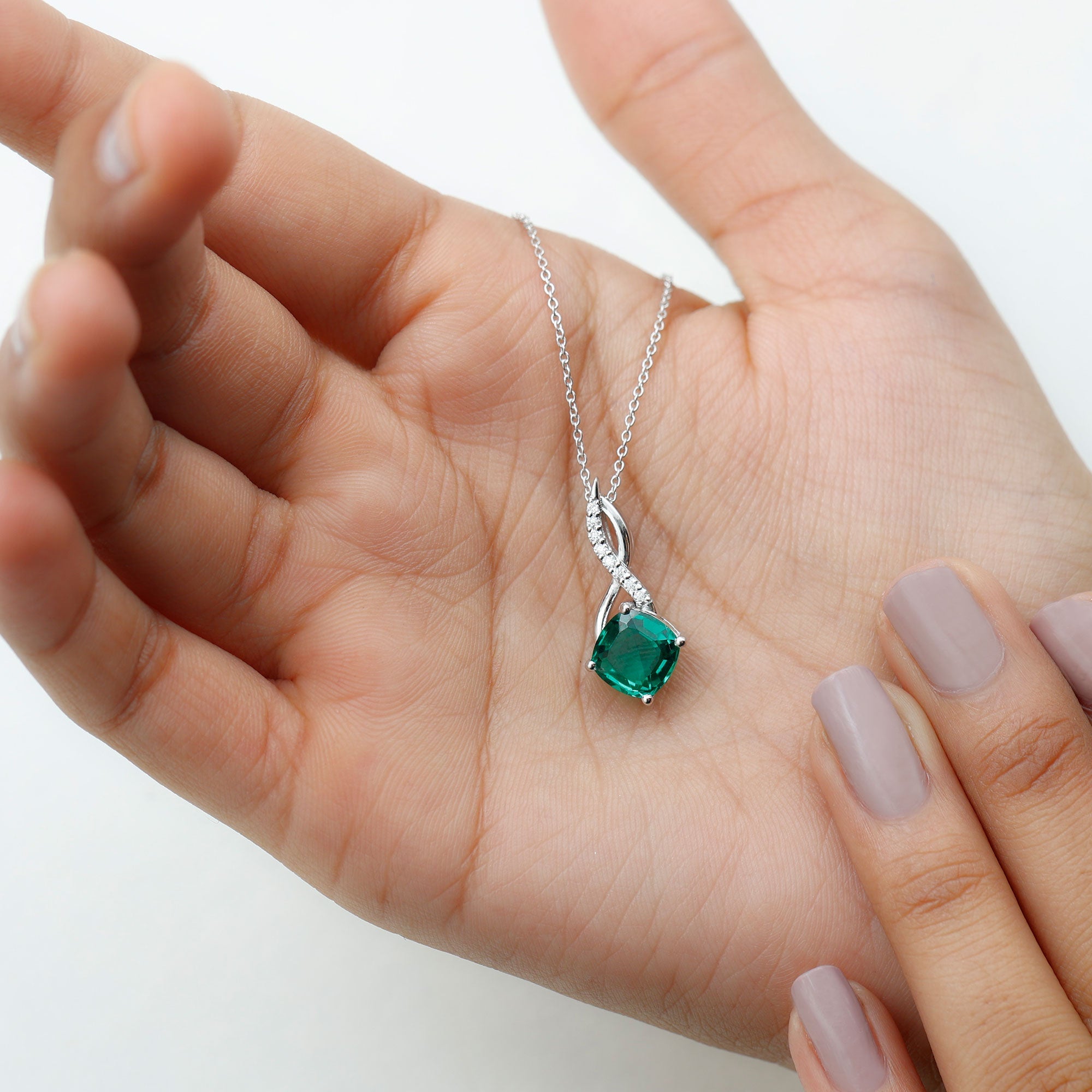 Emerald Infinity Necklace – Lab Created Emerald & Sparkling Moissanite Pendant