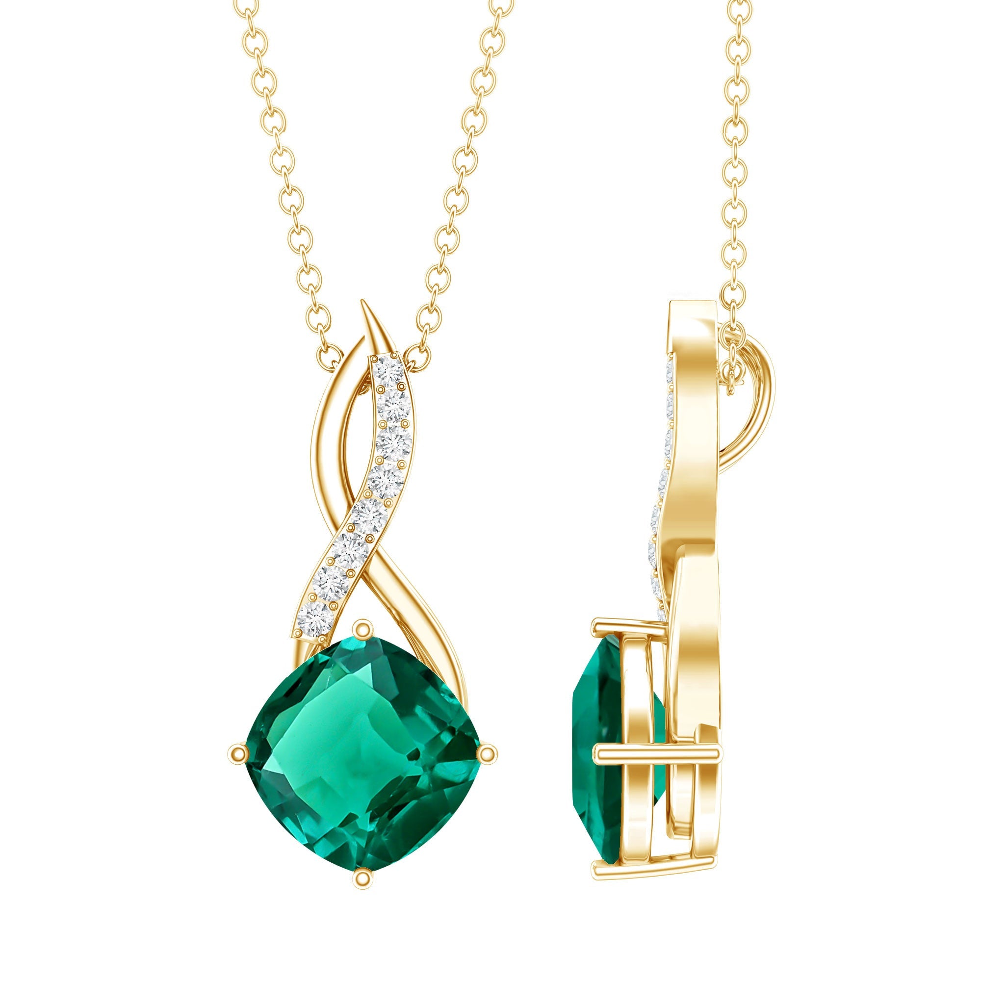 Emerald Infinity Necklace – Lab Created Emerald & Sparkling Moissanite Pendant