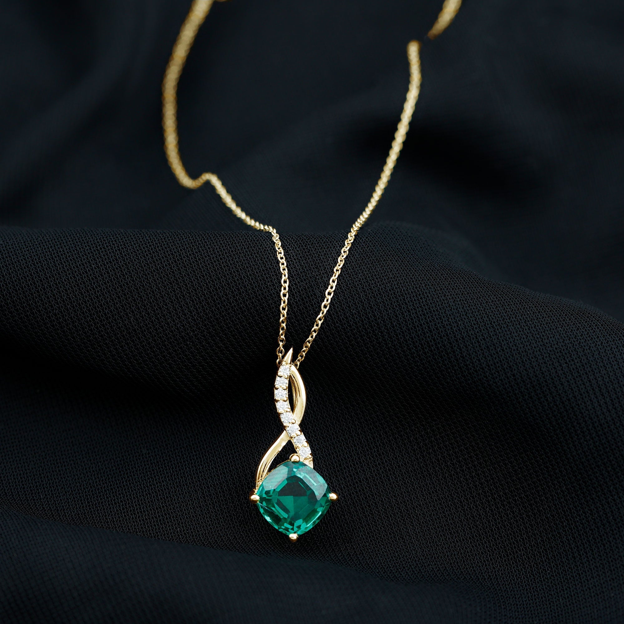 Emerald Infinity Necklace – Lab Created Emerald & Sparkling Moissanite Pendant