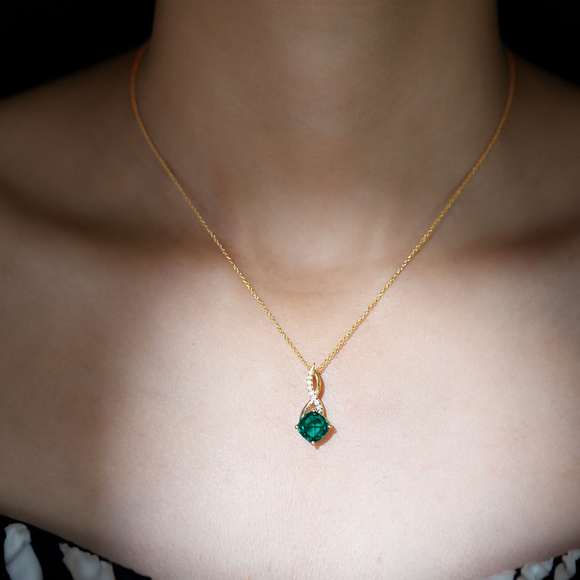 Emerald Infinity Necklace – Lab Created Emerald & Sparkling Moissanite Pendant