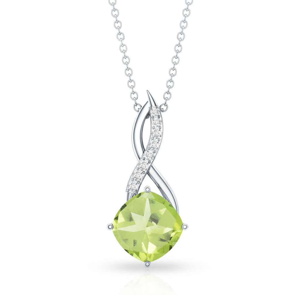 Peridot Infinity Necklace – 2 Carat Cushion Cut Peridot Diamond Pendant Gift