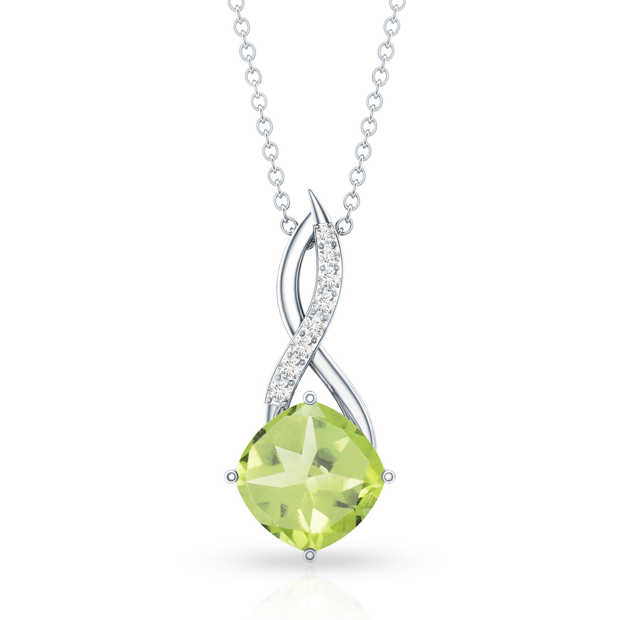 Peridot Infinity Necklace – 2 Carat Cushion Cut Peridot Diamond Pendant Gift
